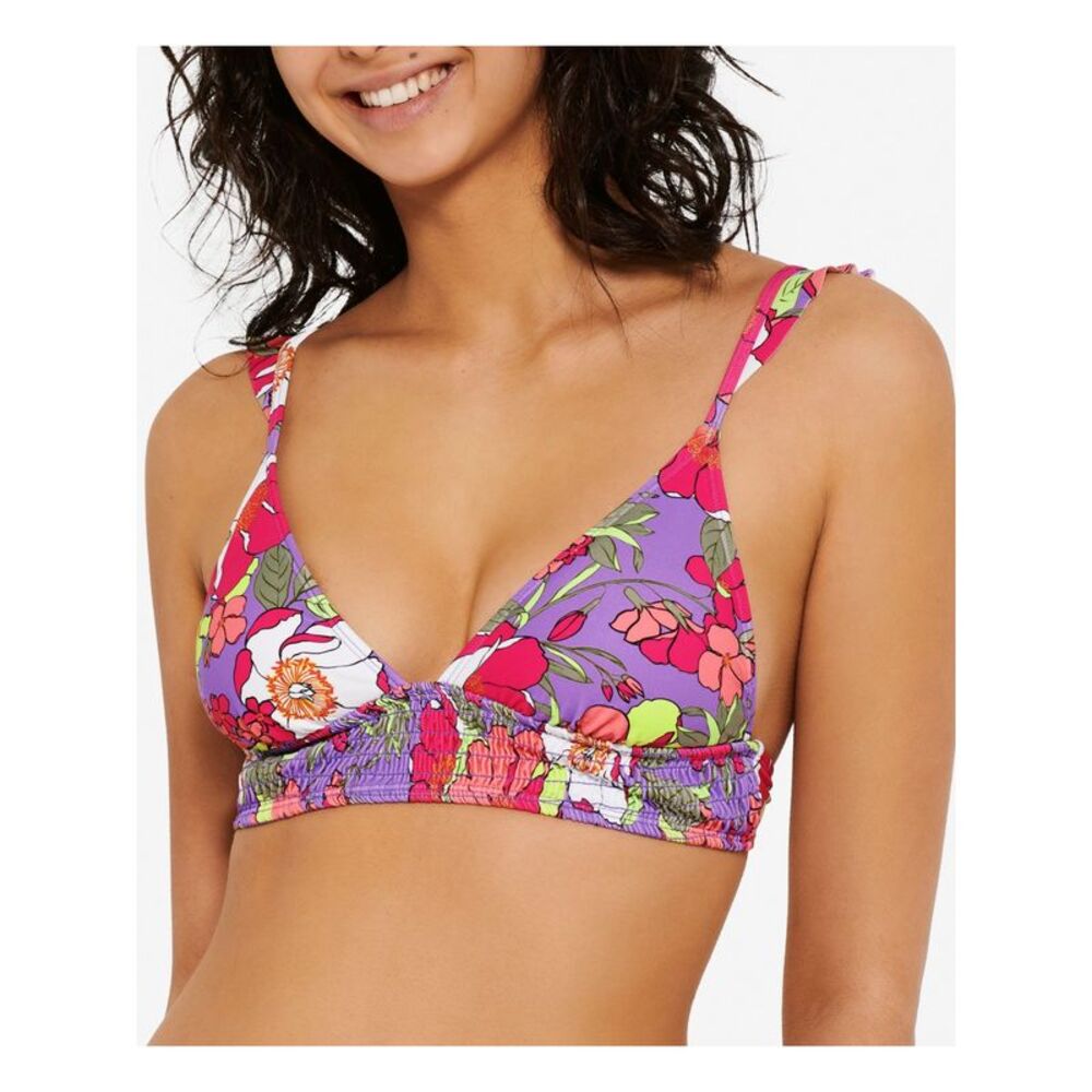 HULA HONEY Women's Multi Color Smocked Impressionist Bloom Swimsuit Top S